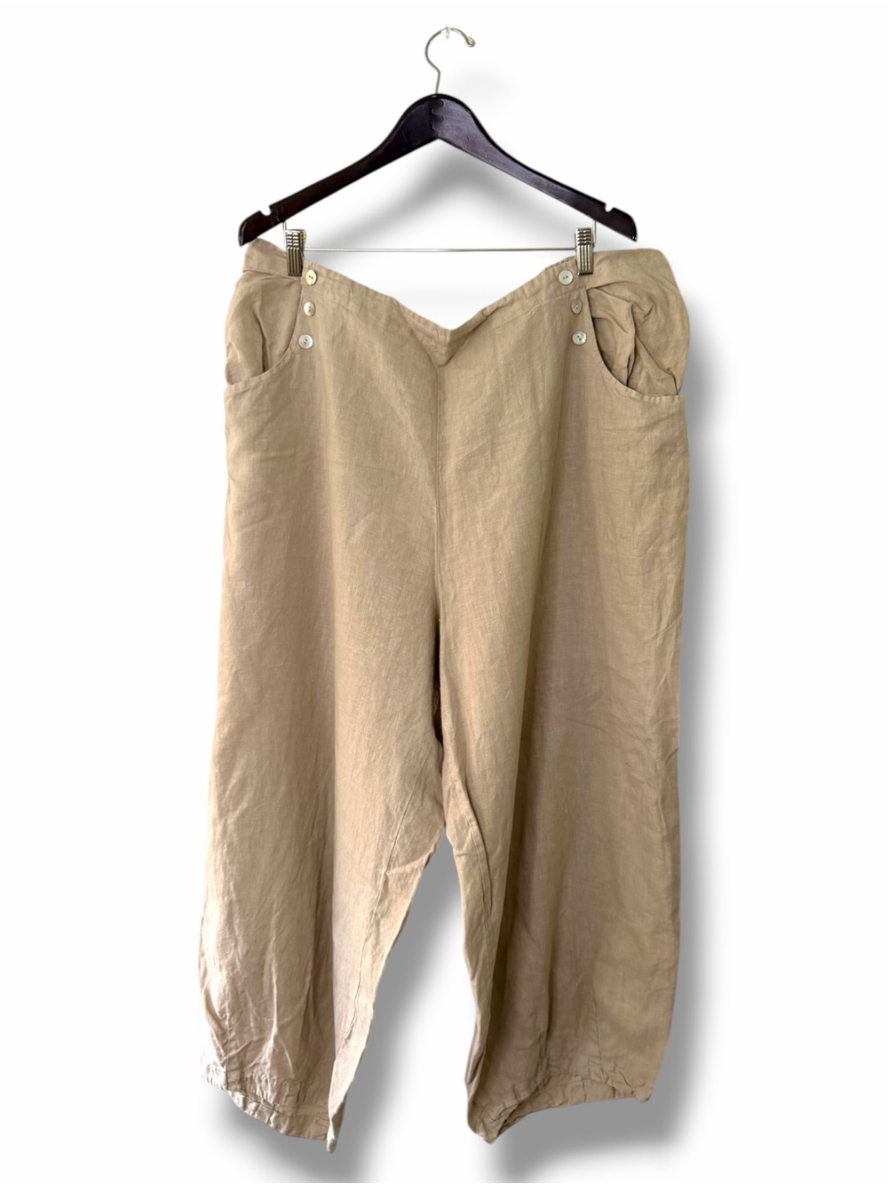 Bryn Walker Beige Linen Lantern Wide Leg Pants Genie Button Cropped Plus Size 3X